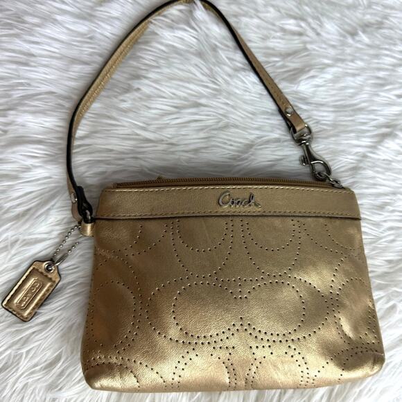 COACH Metallic Gold Signature Wristlet - Picture 1 of 6